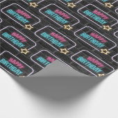 Neon Happy Birthday Marquee op Brick Cadeaupapier (Hoek)