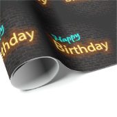 Neon Happy Birthday Sign on Brick Cadeaupapier (Rol Hoek)