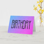 Neon Happy Birthday tekst over Stippen Kaart (Gele Bloem)
