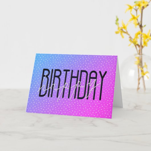 Neon Happy Birthday tekst over Stippen Kaart (Gele Bloem)