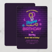 Neon Happy Birthday Uitnodiging (Voorkant / Achterkant)