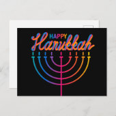 Neon Happy Hanukkah Menorah Briefkaart (Voorkant / Achterkant)