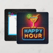 Neon Happy Hour Party Kaart (Voorkant / Achterkant)