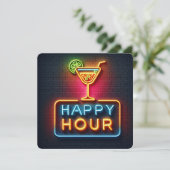 Neon Happy Hour Party Kaart (Staand voorkant)