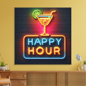 Neon Happy Hour Sign Canvas Afdruk (Insitu (Woonkamer))