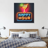 Neon Happy Hour Sign Canvas Afdruk (Insitu (Slaapkamer))