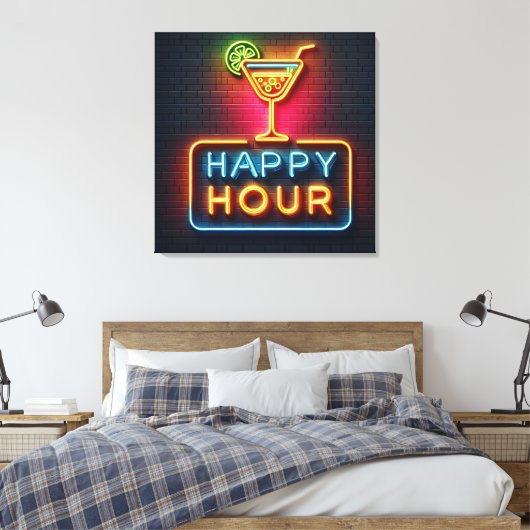 Neon Happy Hour Sign Canvas Afdruk (Insitu (Slaapkamer))