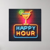 Neon Happy Hour Sign Canvas Afdruk (Voorkant)