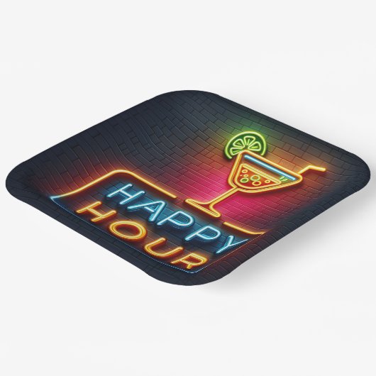 Neon Happy Hour Sign Papieren Bordje (Gebogen)