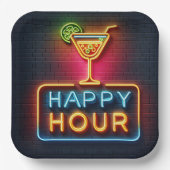 Neon Happy Hour Sign Papieren Bordje (Voorkant)