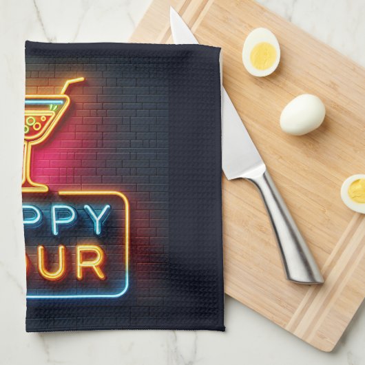 Neon Happy Hour Sign Theedoek (Quarter Fold)