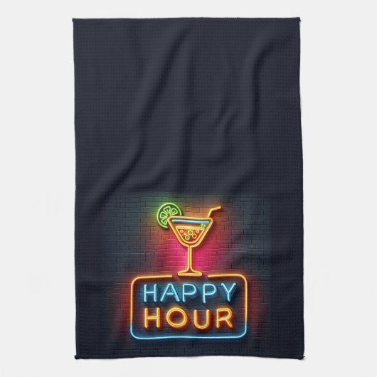 Neon Happy Hour Sign Theedoek (Verticaal)