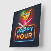 Neon Happy Hour Sign Vierkante Klok (Hoek)