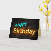 neon happy jarig bord op brick kaart (Gele Bloem)