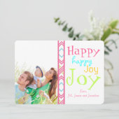 Neon Happy Joy Typografie-kerstfotokaart Feestdagenkaart (Staand voorkant)