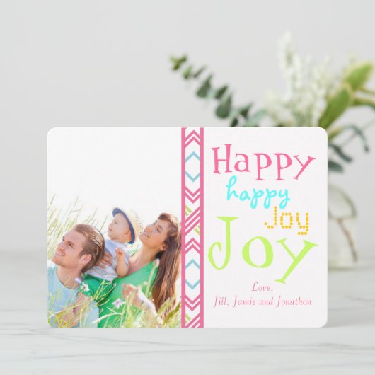 Neon Happy Joy Typografie-kerstfotokaart Feestdagenkaart (Staand voorkant)