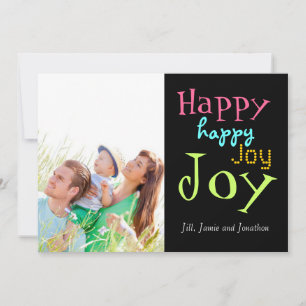 Neon Happy Joy Typografie-kerstfotokaart Feestdagenkaart