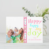 Neon Happy Joy Typografie-kerstfotokaart Feestdagenkaart (Staand voorkant)