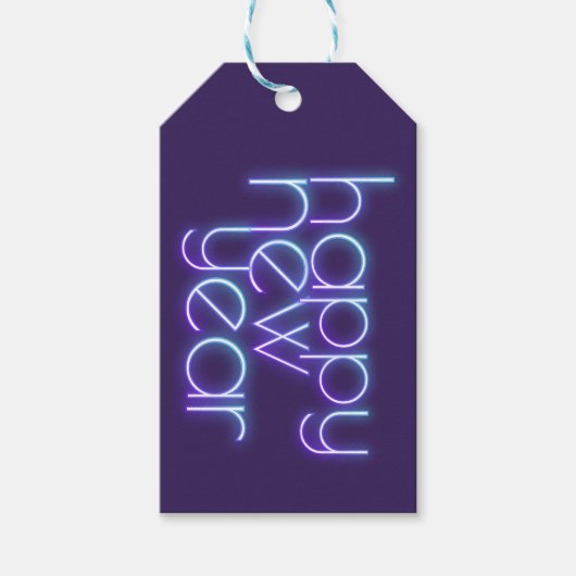 Neon Happy Nieuwjaar Cadeaulabel (Voorkant)