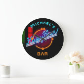 Neon Happyhour Home Bar Decor Personalized Mancave Grote Klok (Huis)