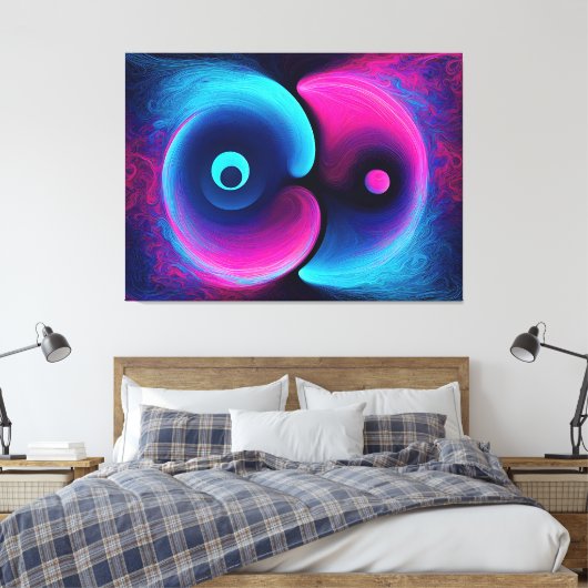 Neon Harmony: Een moderne interpretatie van Yin Ya Canvas Afdruk (Insitu (Slaapkamer))