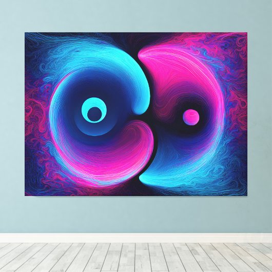 Neon Harmony: Een moderne interpretatie van Yin Ya Canvas Afdruk (Insitu (Houten vloer))