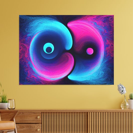 Neon Harmony: Een moderne interpretatie van Yin Ya Canvas Afdruk (Insitu (Woonkamer))