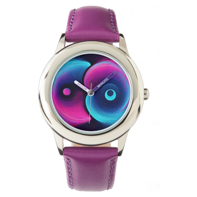 Neon Harmony: Een moderne interpretatie van Yin Ya Horloge (Voorkant)