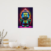 "Neon Harmony: Schattige 3D Boeddha in glas Poster (Keuken)