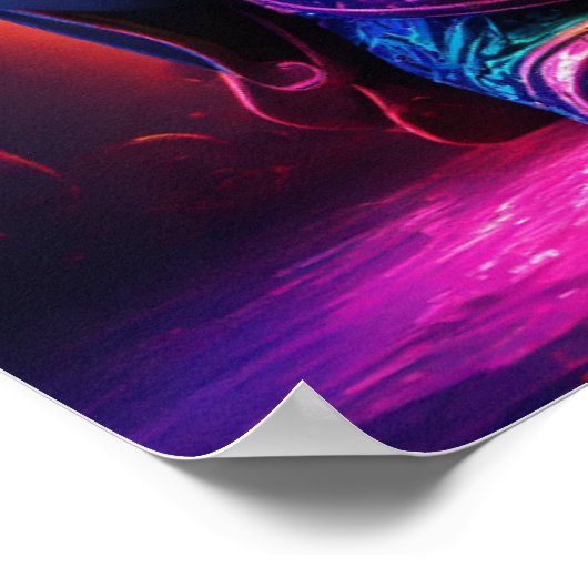 "Neon Harmony: Schattige 3D Boeddha in glas Poster (Hoek)