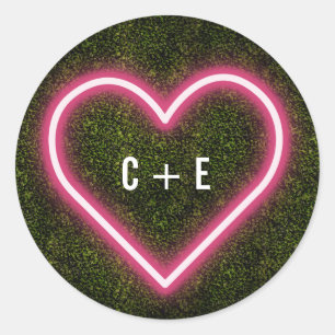 Neon hart boxwood bruiloft ronde sticker