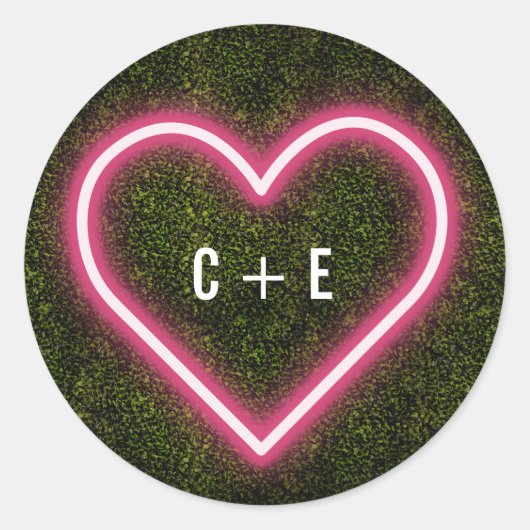 Neon hart boxwood bruiloft ronde sticker (Voorkant)