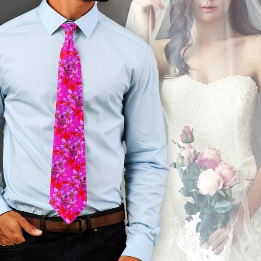 Neon Hawaiian Flowers Plumeria Frangipani Bold Stropdas