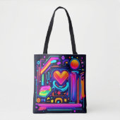 Neon Heart Chaos Tote Bag (Voorkant)