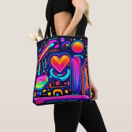 Neon Heart Chaos Tote Bag