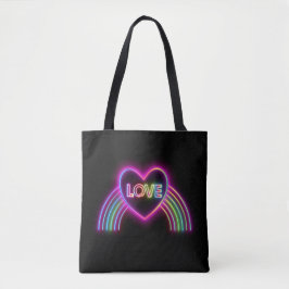 Neon Heart op regenboog Tote Bag