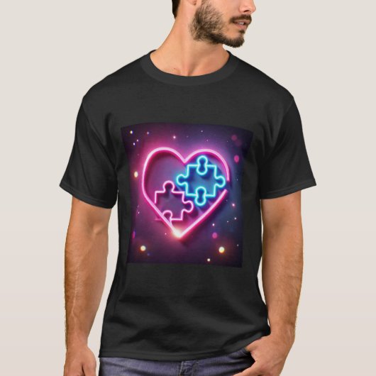 Neon Heart Puzzel Mannen Shirten T-shirt (Voorkant)