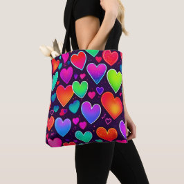 Neon Heart Symphony Tote Bag