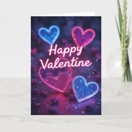 Neon Heart Valentine Modern Happy Valentines Day  Feestdagen Kaart