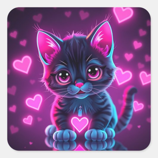 Neon Heart Valentines  Square Sticker (Voorkant)
