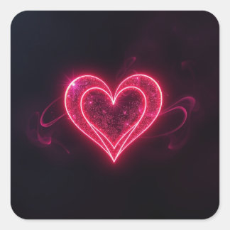 Neon Heart Valentines Square Sticker