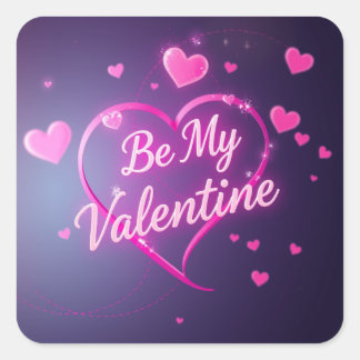 Neon Heart Valentines Vierkante Sticker