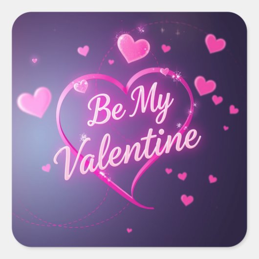 Neon Heart Valentines  Vierkante Sticker (Voorkant)