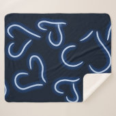 Neon Hearts Blue Sherpa Deken (Voorkant (horizontaal))