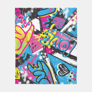 Neon Hearts: Grunge Meisje Patroon Fleece Deken