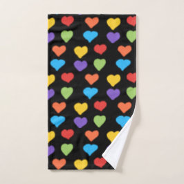 Neon Hearts Hand Towel (regenboog en zwart) Handdoek