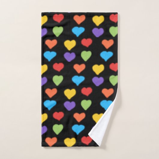 Neon Hearts Hand Towel (regenboog en zwart) Handdoek (Handdoek)