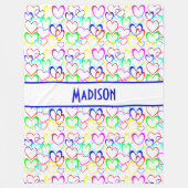 Neon Hearts op Wit, Gepersonaliseerd Fleece Deken (Voorkant)