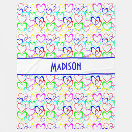 Neon Hearts op Wit, Gepersonaliseerd Fleece Deken