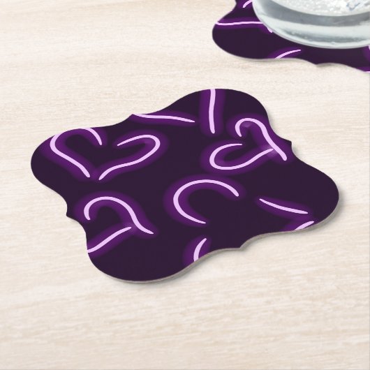 Neon Hearts Paars Kartonnen Onderzetters (Gekanteld)